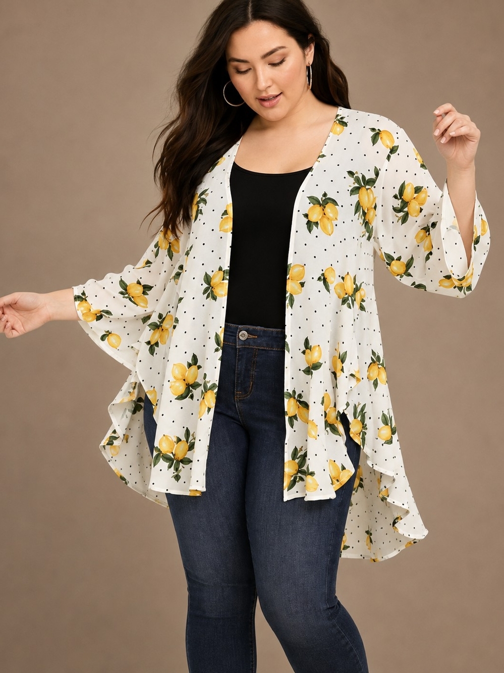 Torrid Sweet Lemons Crepe Shirttail Kimono White Yellow Size 00/0